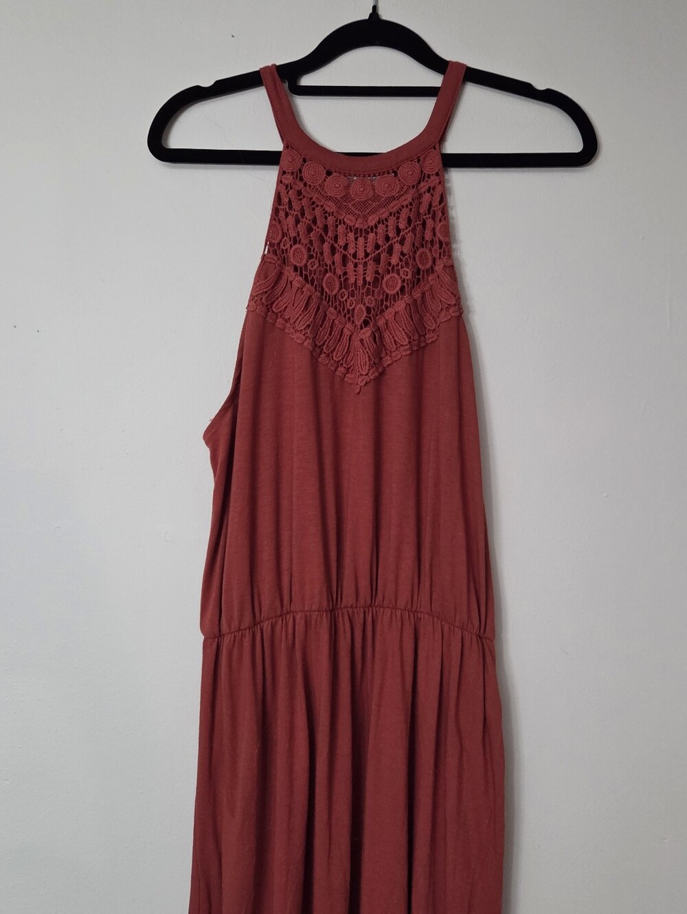No Comment Rust Color Maxi Crochet Dress Womens XL Halter Stetchy
